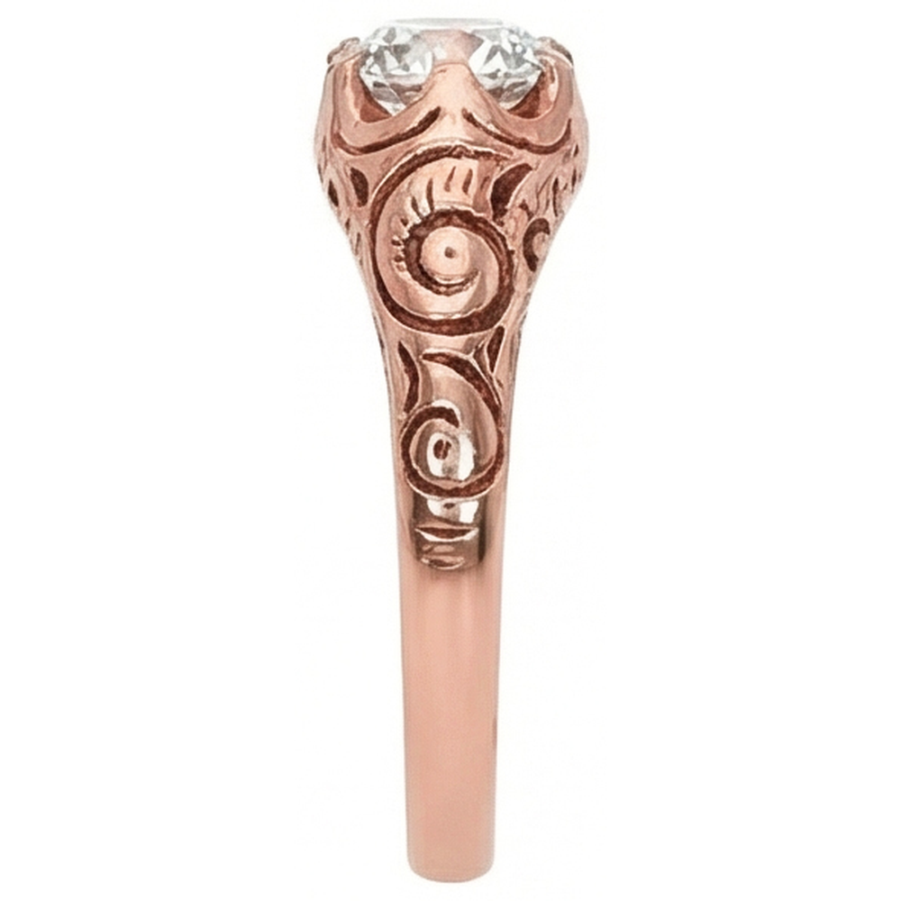 Rose Gold Gypsy Solitaire Ring Old Cut Natural Earth Mined Diamond Vintage Style 1 Carat
