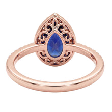 Rose Gold Halo Blue Sapphire Ring Pear Cut & Natural Earth Mined DIAMOND ( NOT LAB GROWN ) Accented 3 Carats