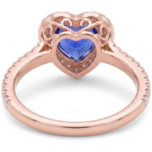 Rose Gold Halo Heart Blue Sapphire Ring With Natural Earth Mined Diamond Accents 3 Carats