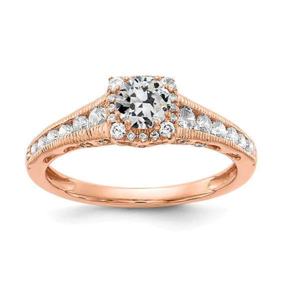 Rose Gold Halo Old Mine Cut Real Diamond Ring With Accents 2.50 Carats
