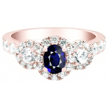 Rose Gold Halo Oval Sapphire Ring 3 Stone Style Natural Earth Mined Diamonds 5.50 Carats