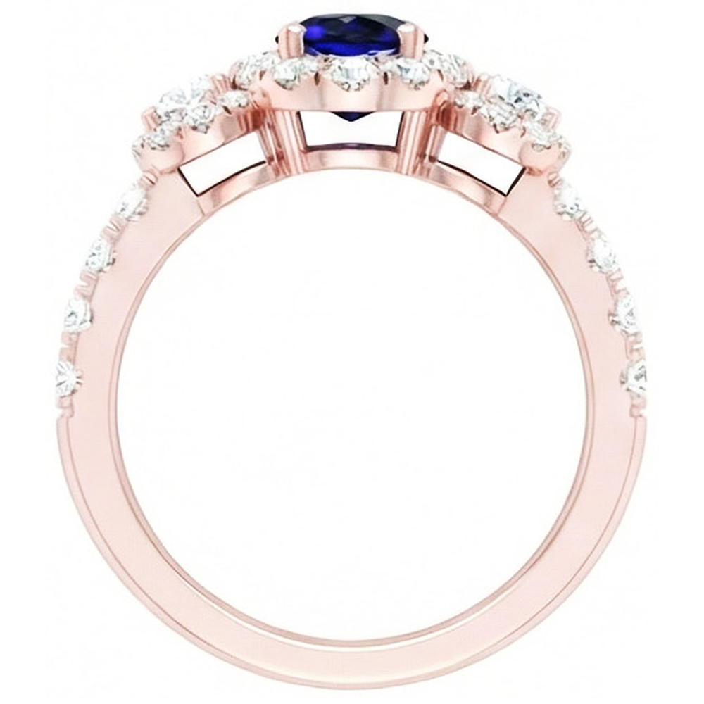 Rose Gold Halo Oval Sapphire Ring 3 Stone Style Natural Earth Mined Diamonds 5.50 Carats