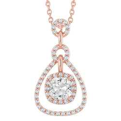 Rose Gold Halo Real Diamond Pendant Round & Cushion Old Miner 4 Carats