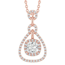 Rose Gold Halo Real Diamond Pendant Round & Cushion Old Miner 4 Carats