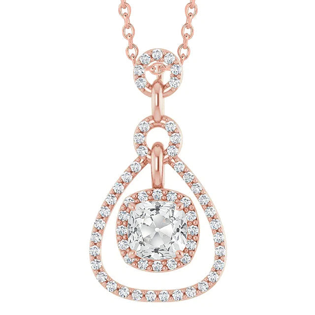 Rose Gold Halo Real Diamond Pendant Round & Cushion Old Miner 4 Carats