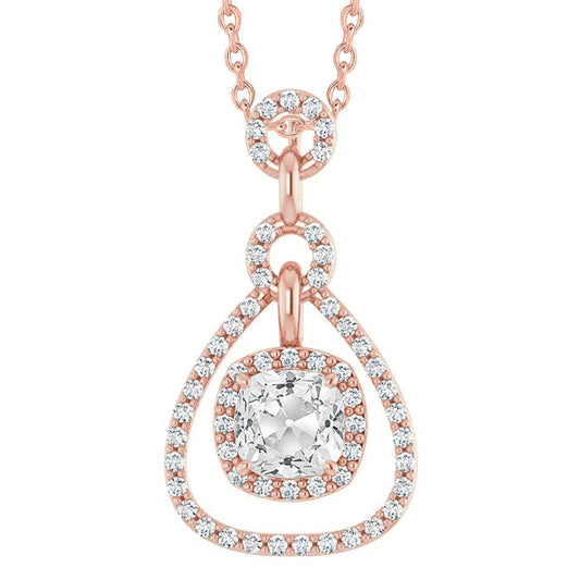 Rose Gold Halo Real Diamond Pendant Round & Cushion Old Miner 4 Carats