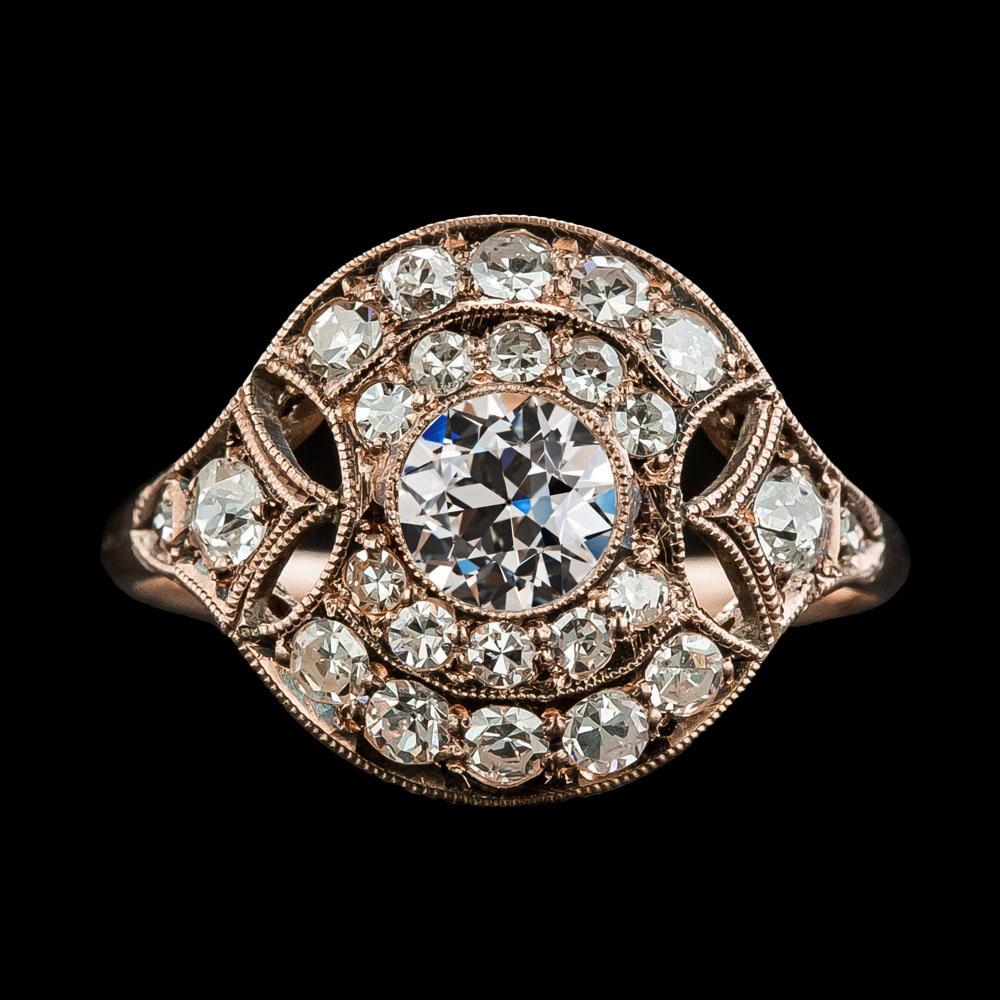 Rose Gold Halo Ring Vintage Style Genuine Old Mine Cut Diamonds 4.50 Carats