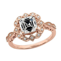 Rose Gold Halo Round & Asscher Natural Diamond Women's Jewelry 4.50 Carats