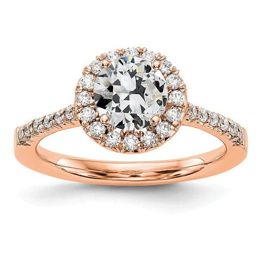 Rose Gold Halo Round Old Miner Real Diamond Ring With Accents 3 Carats