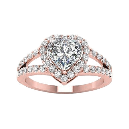 Rose Gold Heart And Round Genuine Diamond Wedding Ring 6.15 Carats Halo
