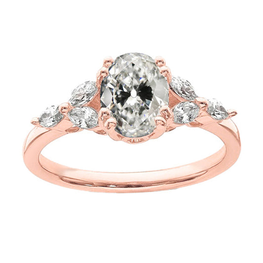 Rose Gold Marquise & Oval Old Cut Real Diamond Wedding Ring 4.50 Carats