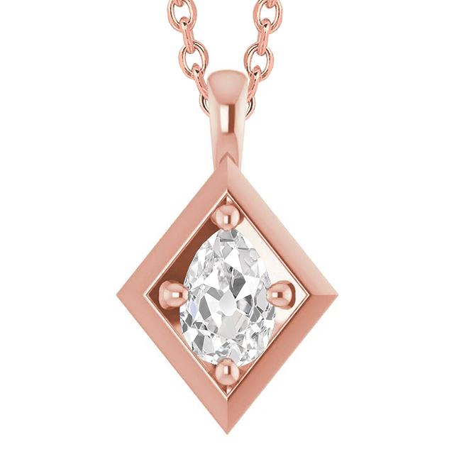 Rose Gold Natural Diamond Pendant Oval Old Mine Cut 2 Carats Jewelry 14K