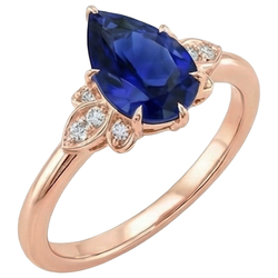 Rose Gold Natural Earth Mined Diamond Engagement Ring Pear Cut Ceylon Sapphire 7.25 Carats