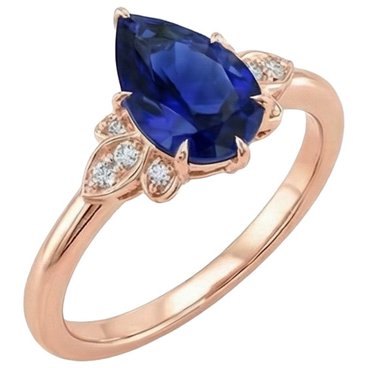 Rose Gold Natural Earth Mined Diamond Engagement Ring Pear Cut Ceylon Sapphire 7.25 Carats
