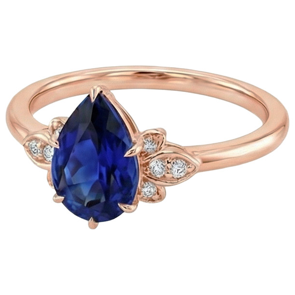 Rose Gold Natural Earth Mined Diamond Engagement Ring Pear Cut Ceylon Sapphire 7.25 Carats