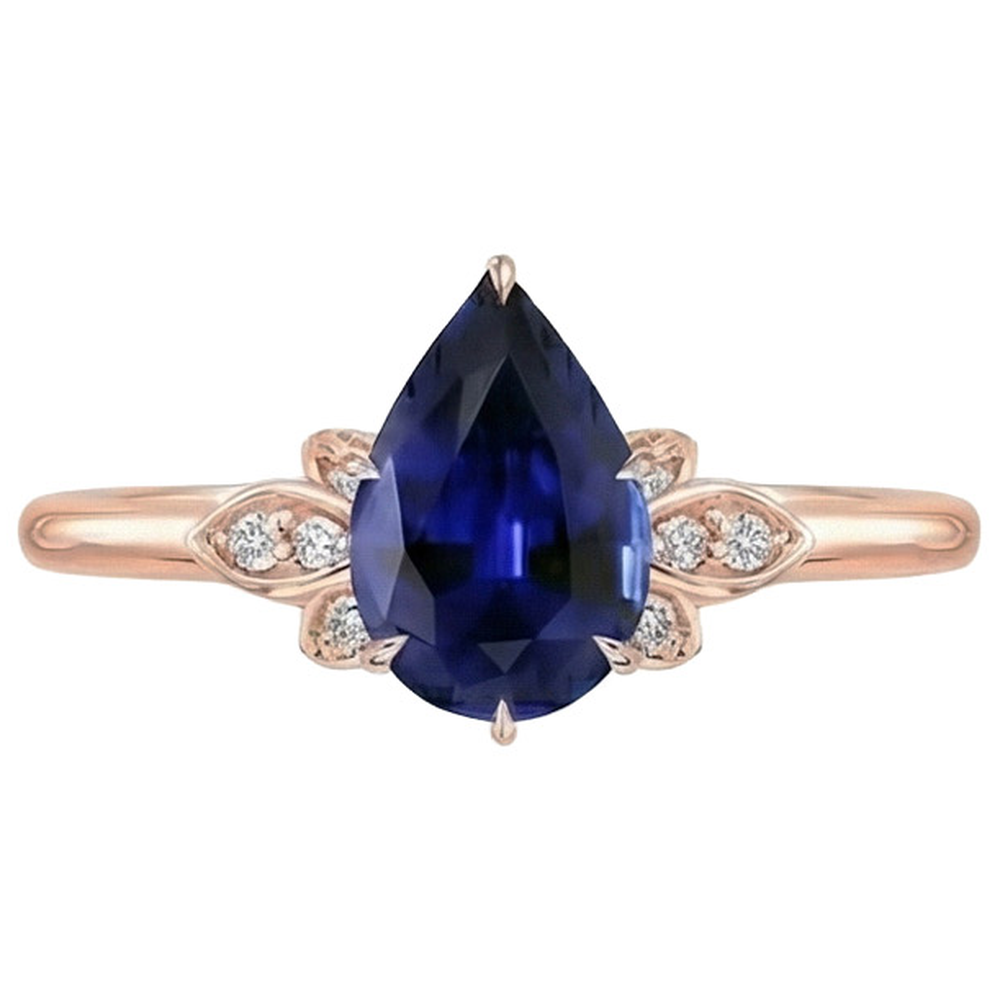 Rose Gold Natural Earth Mined Diamond Engagement Ring Pear Cut Ceylon Sapphire 7.25 Carats