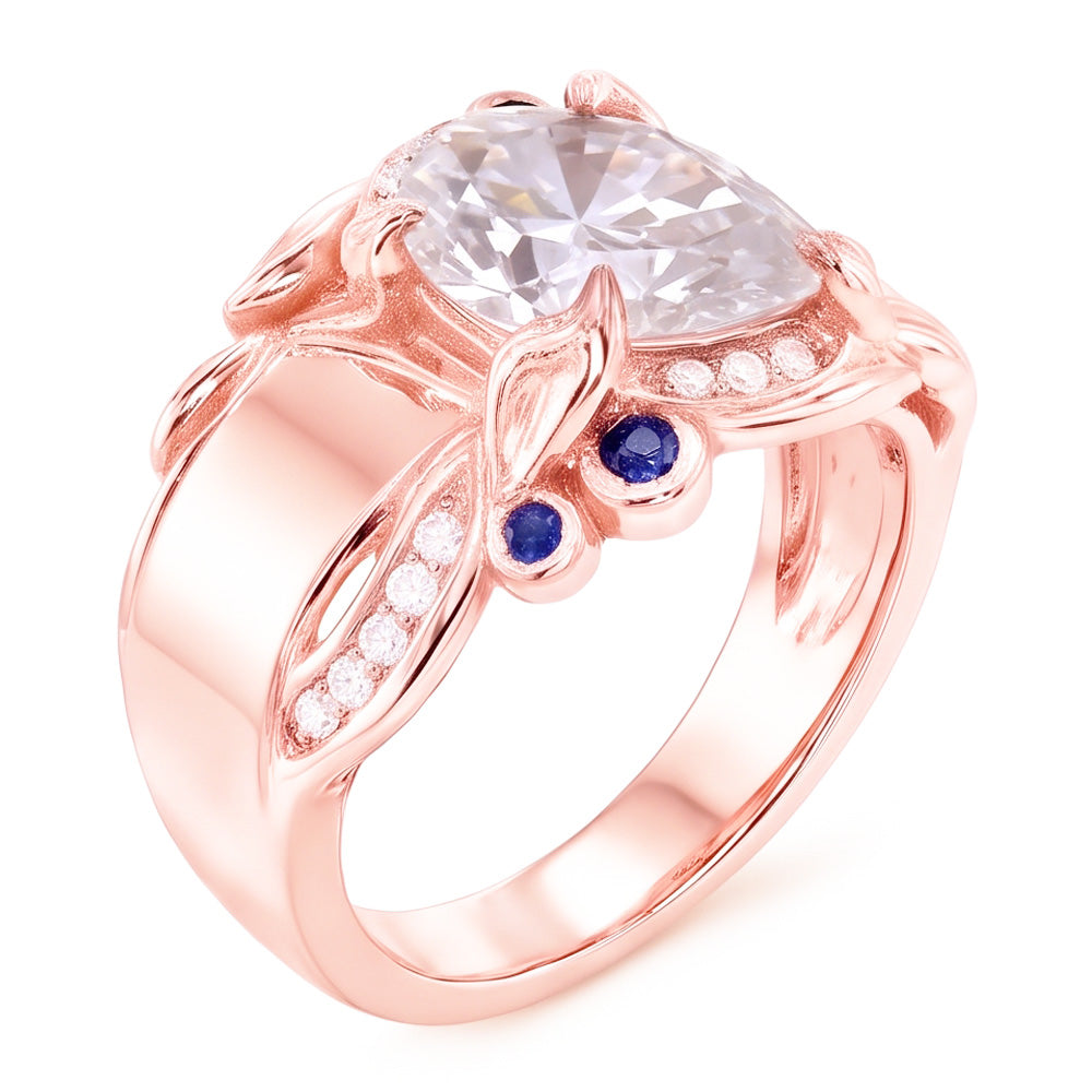 Rose Gold Natural Earth Mined Diamond Ring 2.25 Carats Ceylon Sapphire Accents Jewellery