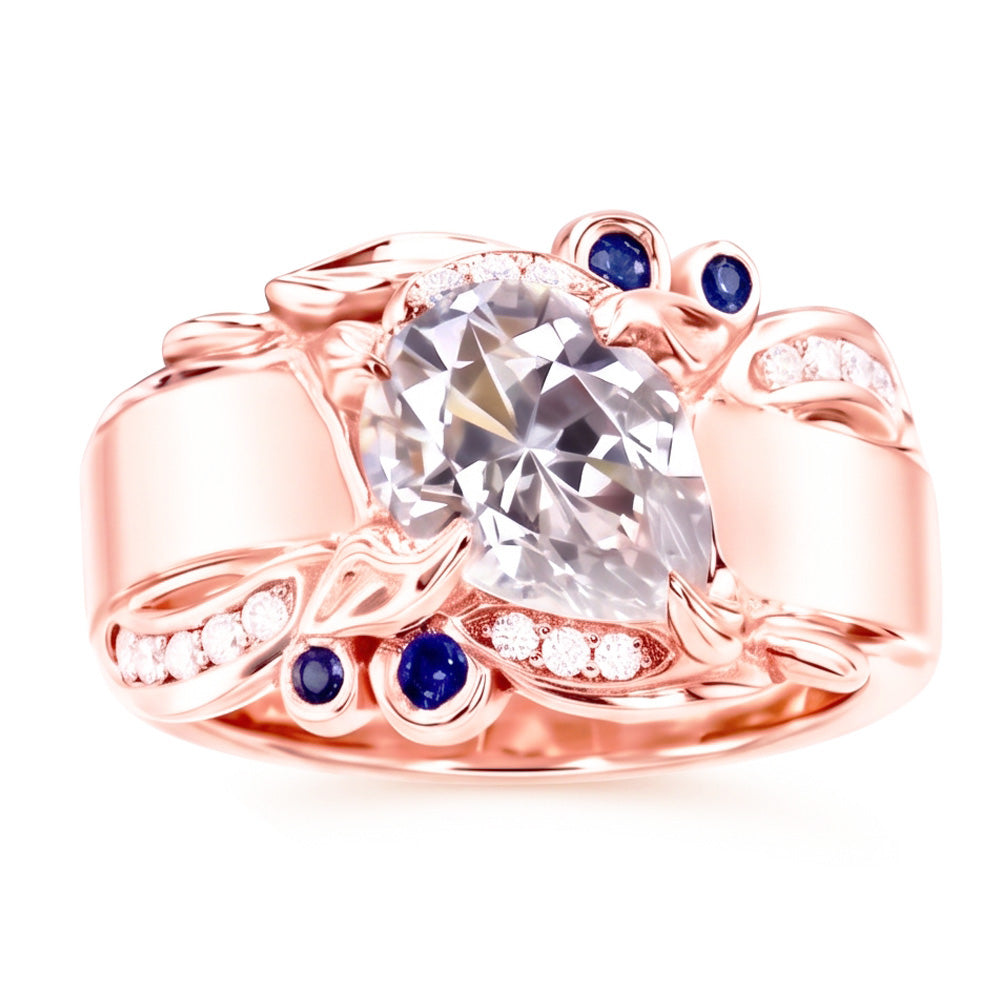 Rose Gold Natural Earth Mined Diamond Ring 2.25 Carats Ceylon Sapphire Accents Jewellery