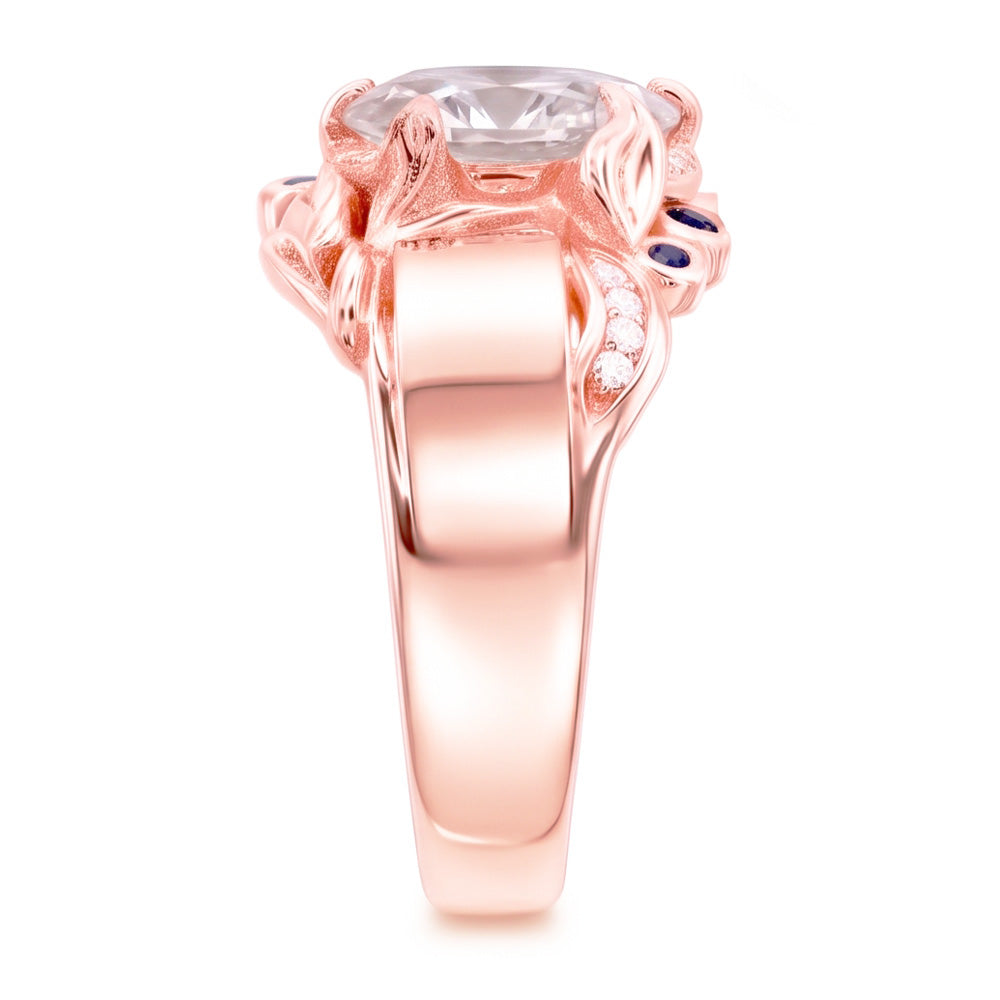 Rose Gold Natural Earth Mined Diamond Ring 2.25 Carats Ceylon Sapphire Accents Jewellery