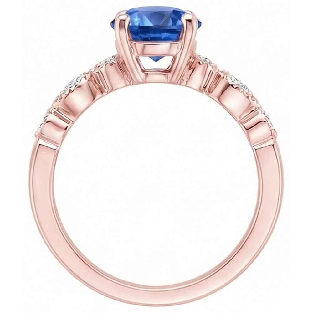 Rose Gold Natural Earth Mined Diamond Ring 2.50 Carats Vintage Style Round Blue Sapphire