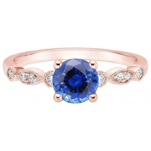 Rose Gold Natural Earth Mined Diamond Ring 2.50 Carats Vintage Style Round Blue Sapphire