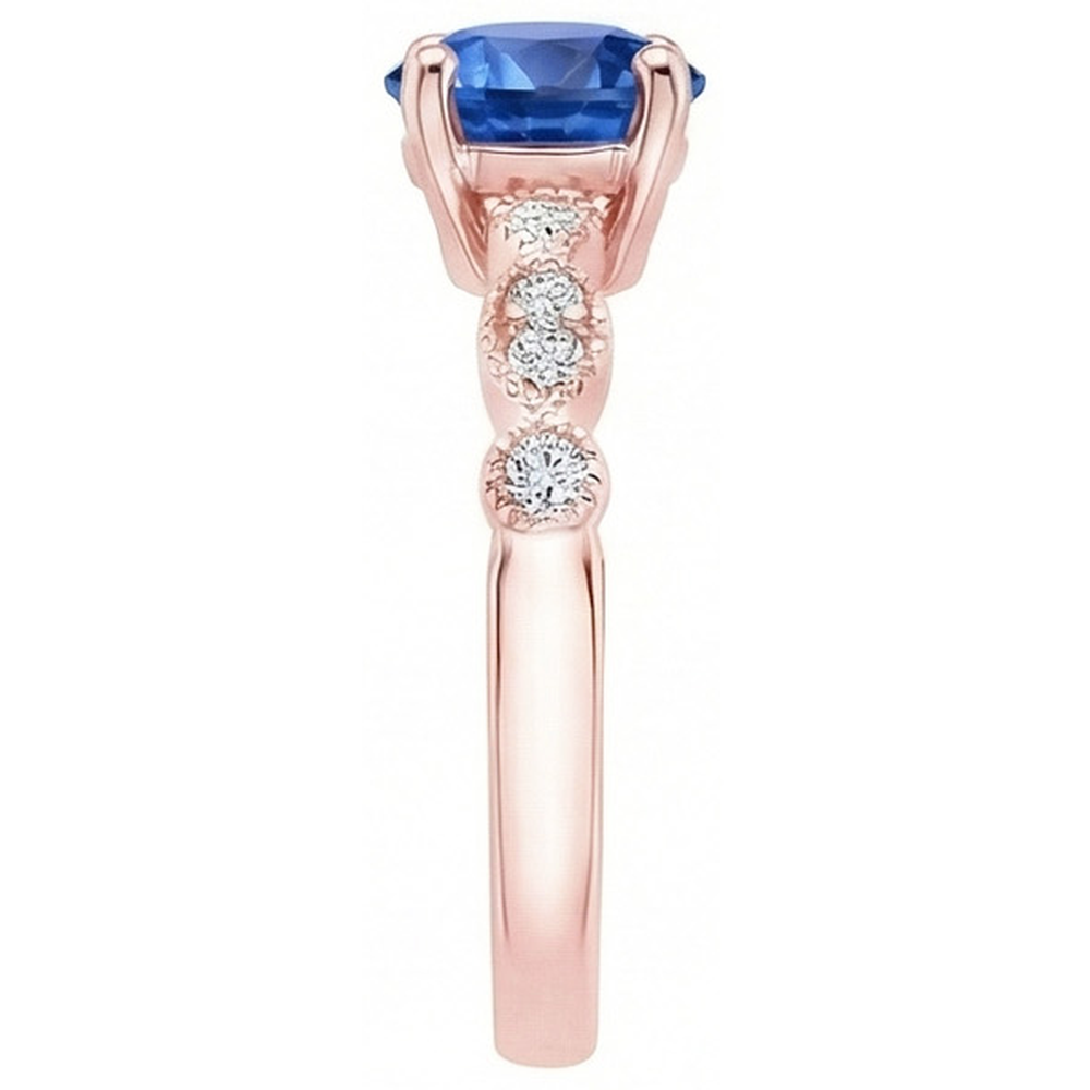 Rose Gold Natural Earth Mined Diamond Ring 2.50 Carats Vintage Style Round Blue Sapphire