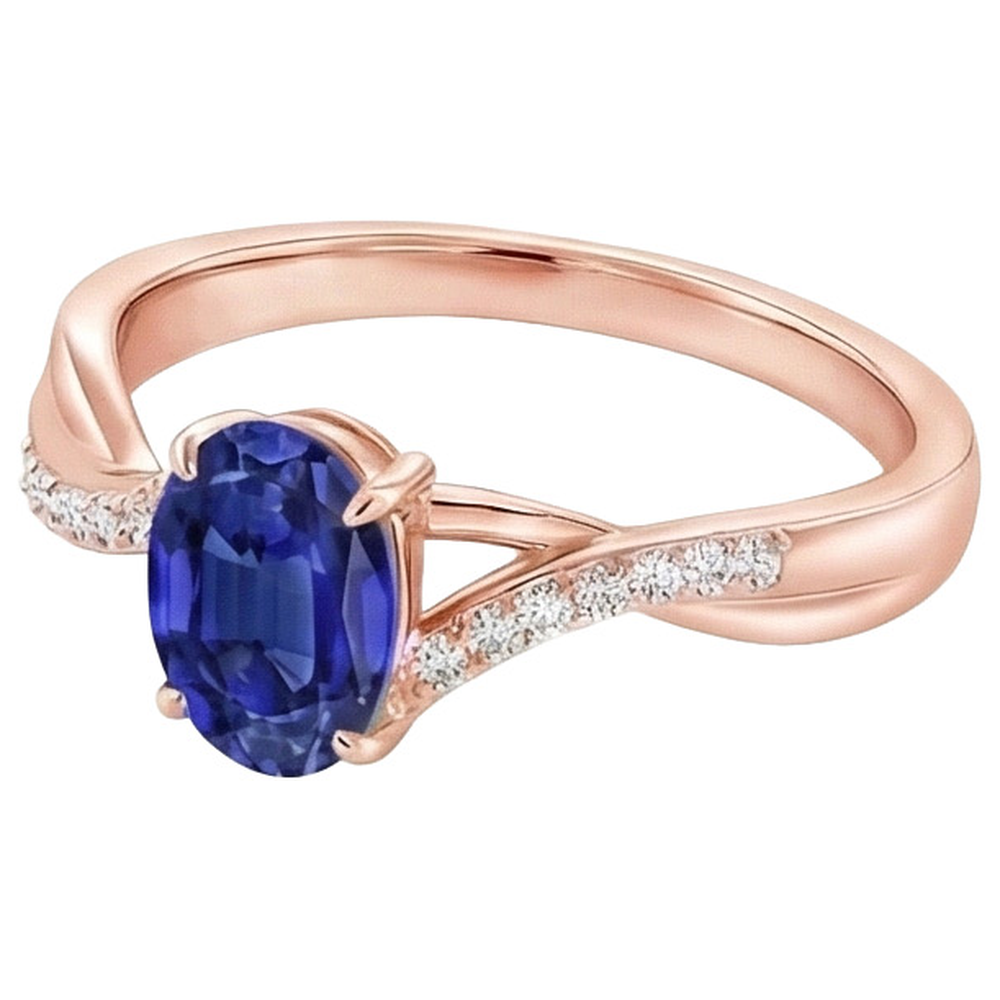 Rose Gold Natural Earth Mined Diamond Ring Oval Prong Set Ceylon Sapphire 3.75 Carats New