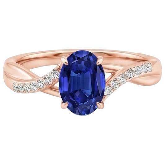 Rose Gold Natural Earth Mined Diamond Ring Oval Prong Set Ceylon Sapphire 3.75 Carats New