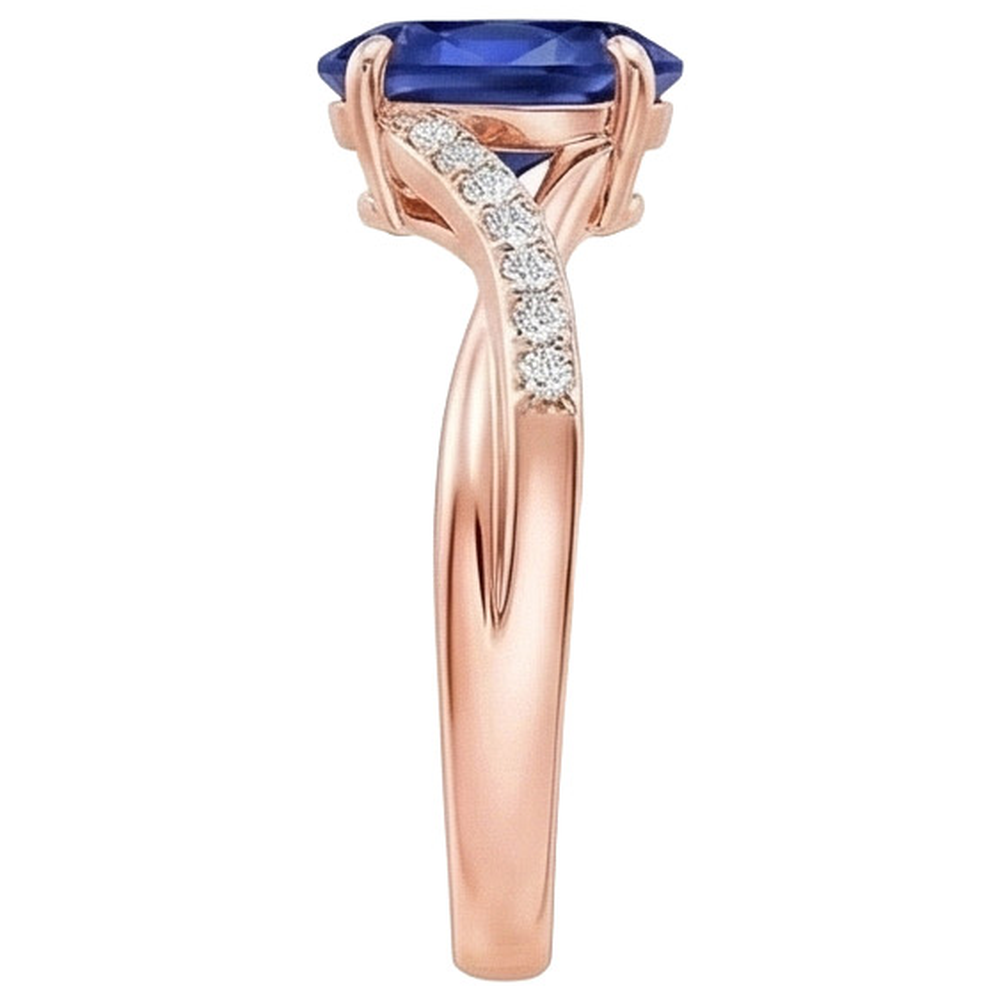 Rose Gold Natural Earth Mined Diamond Ring Oval Prong Set Ceylon Sapphire 3.75 Carats New