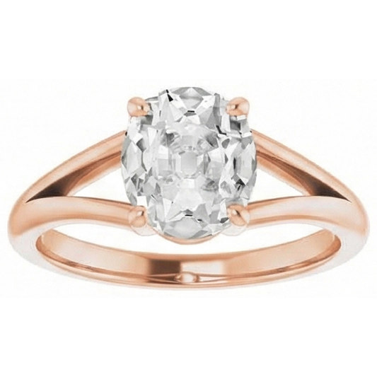 Brilliant Diamond Antique Cushion Solitaire Engagement Ring in 14K Rose Gold – front view