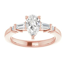 Rose Gold Pear Old Miner Real Diamond Ring Tapered Shank 3.65 Carats