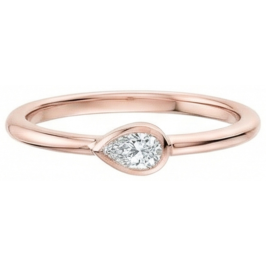 Rose Gold Pear Solitaire Old Miner Real Natural Earth Mined Diamond Ring Bezel Set 1 Carat