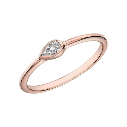 Rose Gold Pear Solitaire Real Old Miner Diamond Ring Bezel Set 1 Carat
