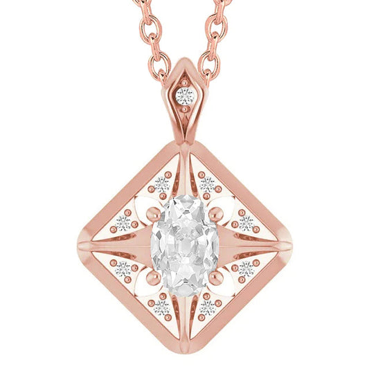 Rose Gold Real Diamond Pendant Oval Old Cut 3.50 Carats Jewelry