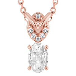 Rose Gold Real Diamond Pendant Round & Oval Old Cut 5.50 Carats 14K