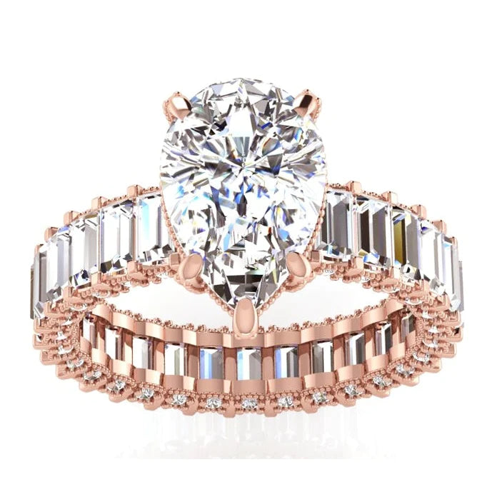 Rose Gold Real Pear Diamond Engagement Ring 5.85 Carats