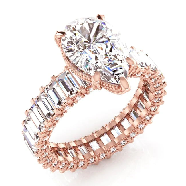 Rose Gold Real Pear Diamond Engagement Ring 5.85 Carats