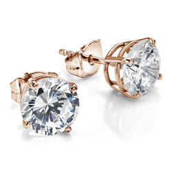 Rose Gold Real Round Diamond Stud Earrings 2 Carats