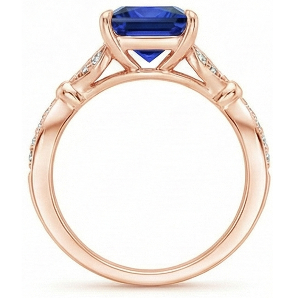 Rose Gold Ring With Accents Princess Cut Blue Sapphire 5.50 Carats