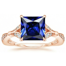 Rose Gold Ring With Accents Princess Cut Blue Sapphire 5.50 Carats