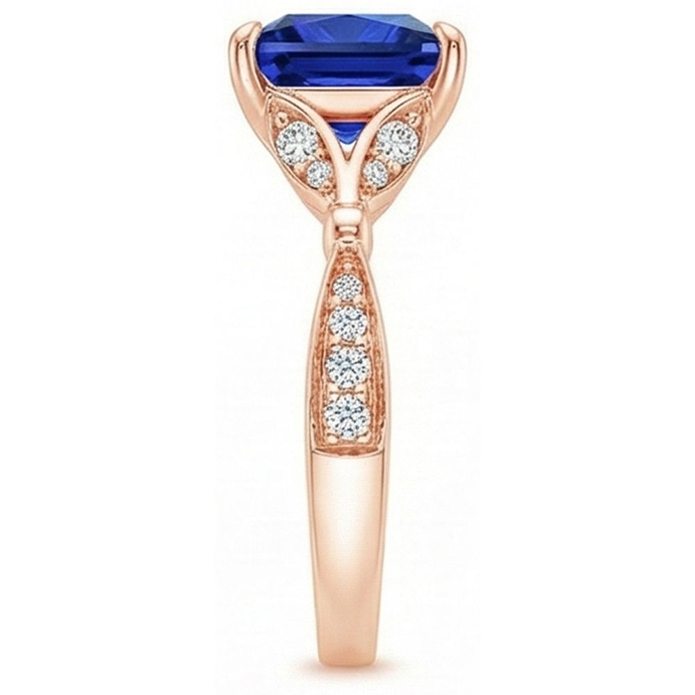 Rose Gold Ring With Accents Princess Cut Blue Sapphire 5.50 Carats