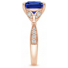 Rose Gold Ring With Accents Princess Cut Blue Sapphire 5.50 Carats