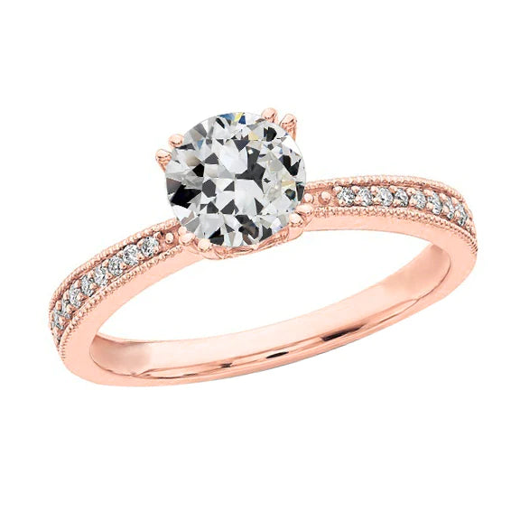 Rose Gold Round Old Miner Genuine Diamond Ring Double Prong Set 3 Carats