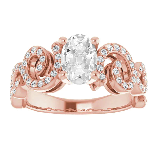 Rose Gold Round & Oval Old Cut Natural Diamond Ring Twisted Style 4.50 Carats