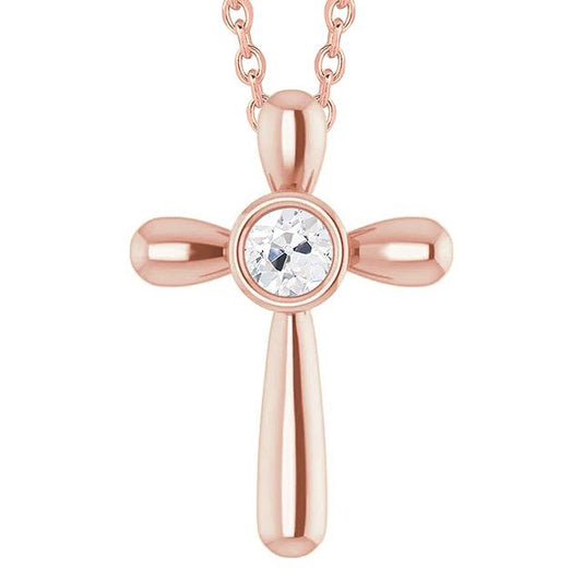 Rose Gold Round Slide Cross Natural Diamond Pendant 1 Carat Old Miner Jewelry
