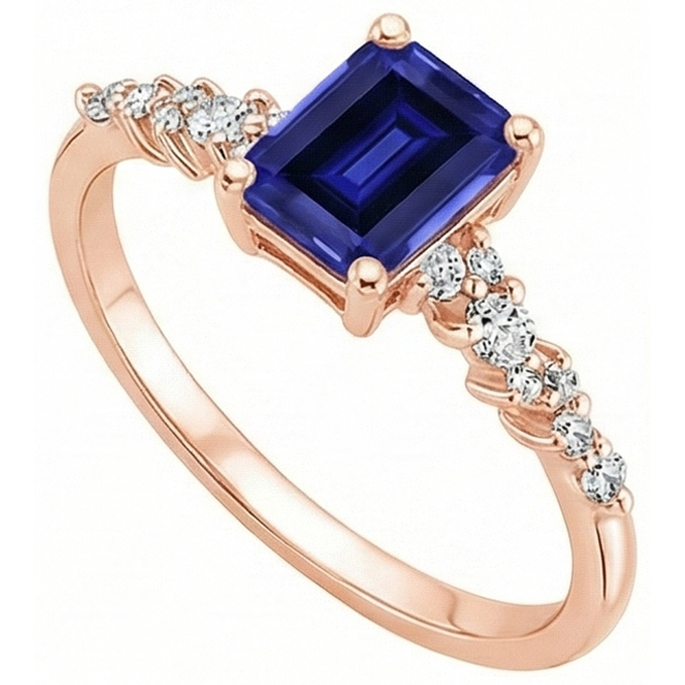 Rose Gold Solitaire Accents Ring Blue Sapphire & Natural Earth Mined Diamond 3.50 Carats