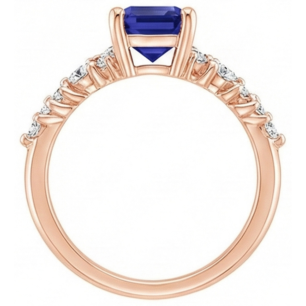 Rose Gold Solitaire Accents Ring Blue Sapphire & Natural Earth Mined Diamond 3.50 Carats