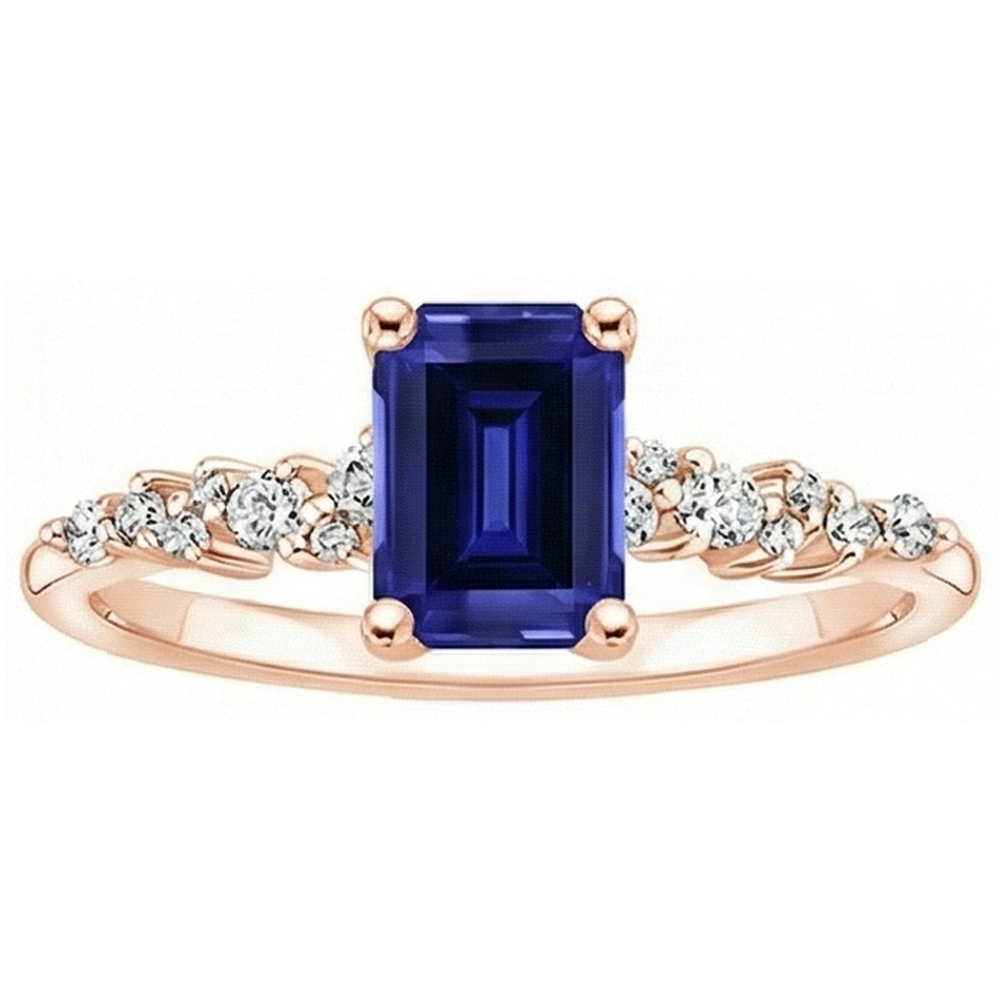 Rose Gold Solitaire Accents Ring Blue Sapphire & Natural Earth Mined Diamond 3.50 Carats