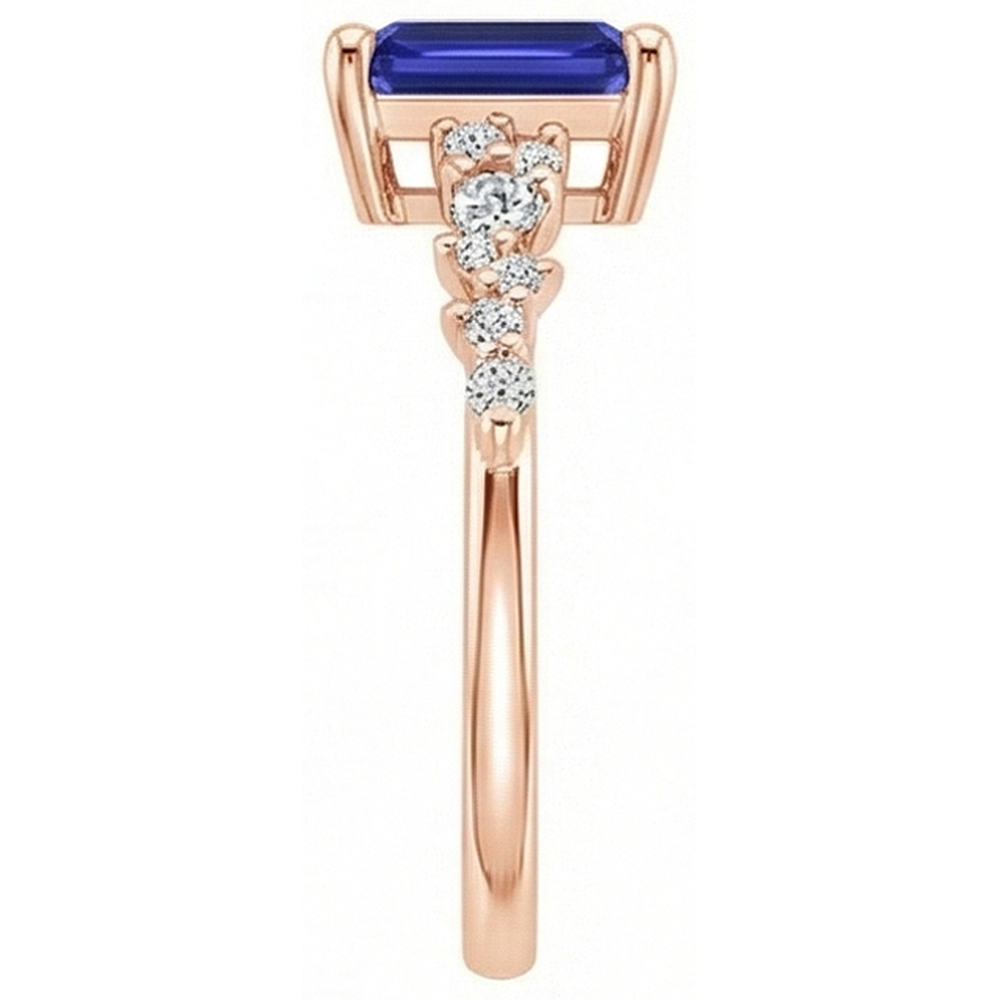 Rose Gold Solitaire Accents Ring Blue Sapphire & Natural Earth Mined Diamond 3.50 Carats