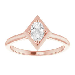 Rose Gold Solitaire Oval Old Miner Natural Diamond Ring Kite Style 2.50 Carats